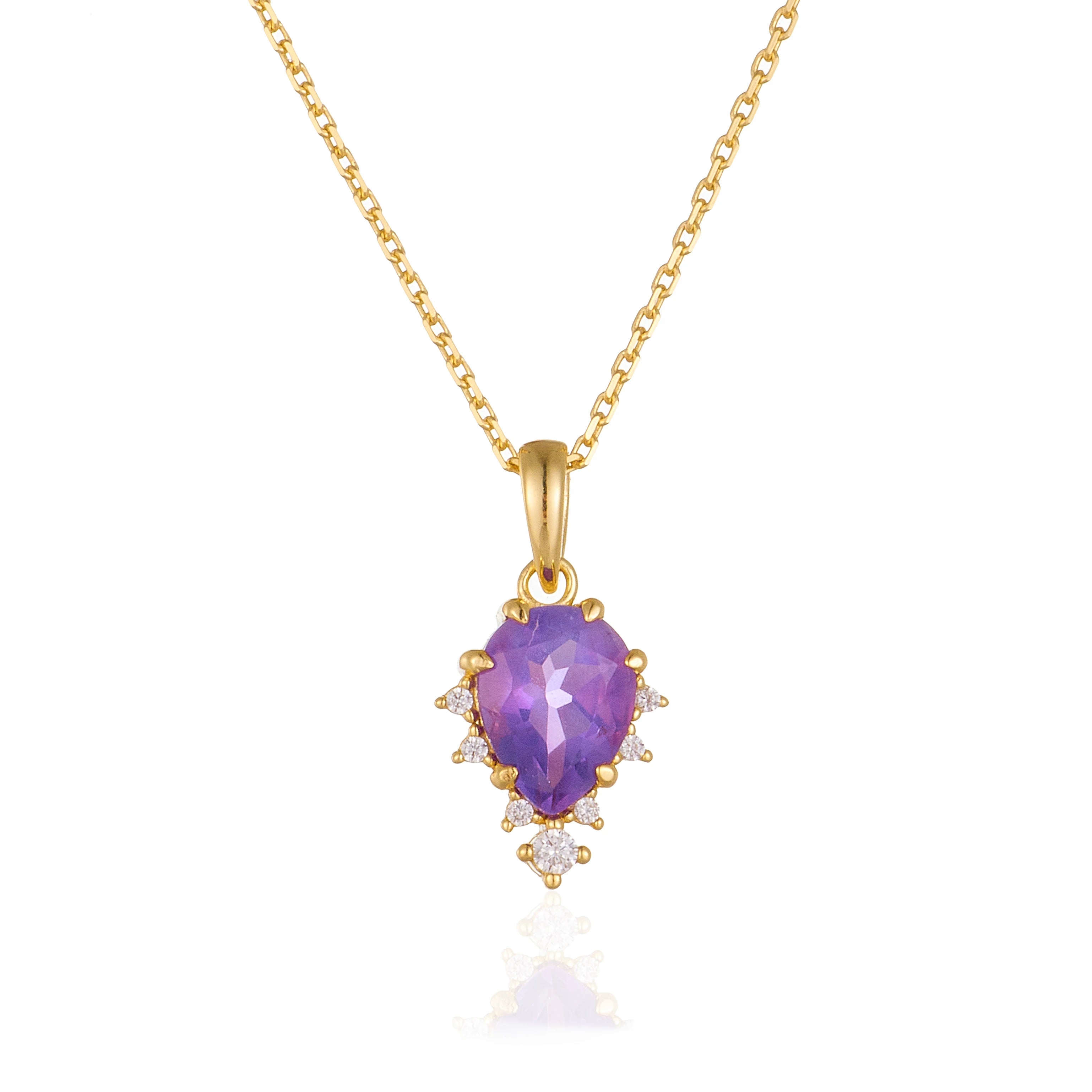 PEISHANG Simple Wholesale Gemstone Chian 925 Sterling Silver Gold Plated Jewelry Natural Amethyst Pendant Necklace for Ladies