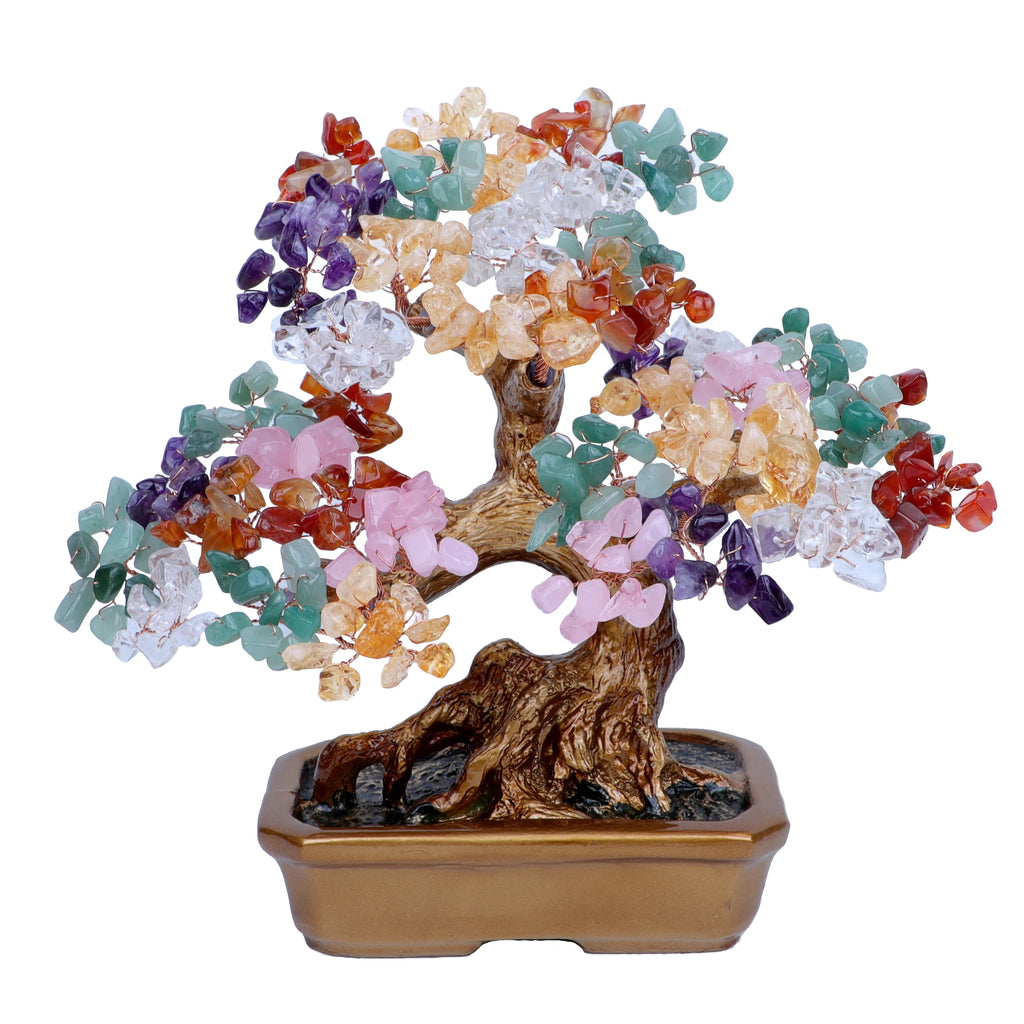 Natural Crystal Tree Topaz and Life Tree Amethyst Seven Chakras Decorative Gift Ornaments for Feng Shui