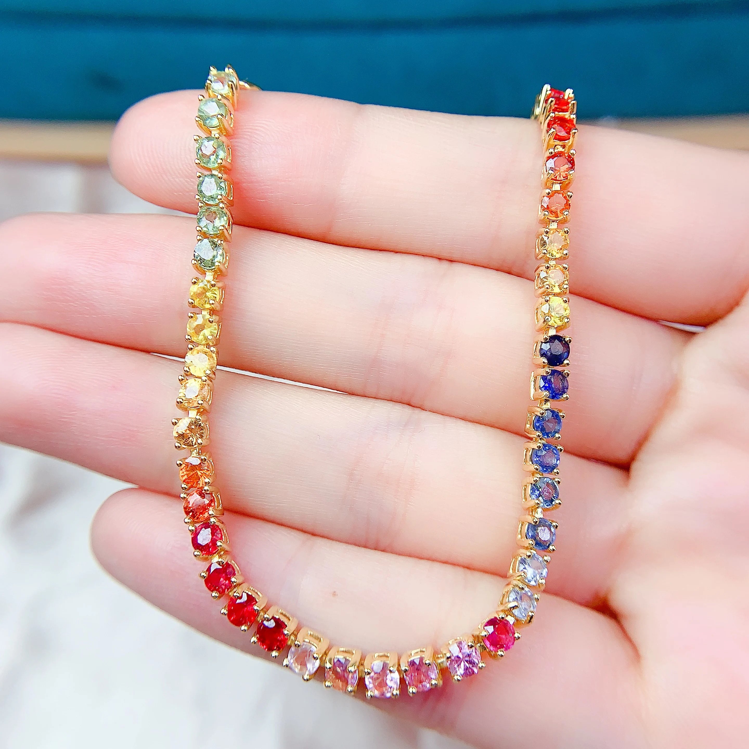 925 Silver Natrual Gemstone Fancy Sapphire Bracelet Handmade Knitting Gift for Valentine'S Day Wedding Party