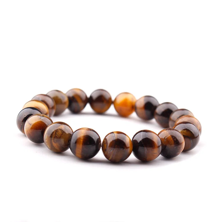 Natural Stone Jewelry 12MM Natural Gemstone Tiger Eye Beaded Bracelet for Men