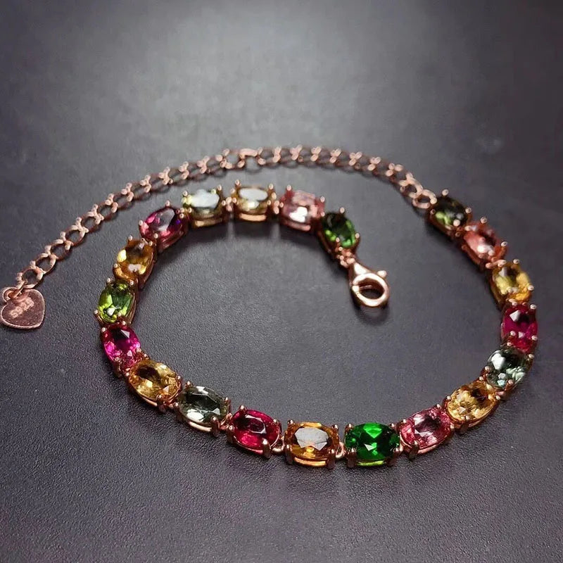 Natural Tourmaline Tennis Bracelet 925 Silver Rhodium Plated Luxury Bulk Wholesale Raw Gemstone Healing Energy Chakra Wedding