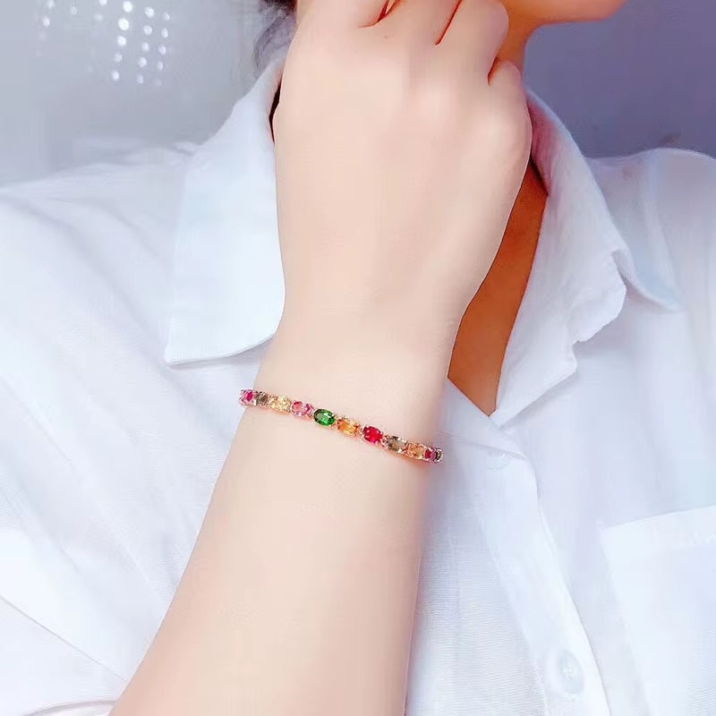 Natural Tourmaline Tennis Bracelet 925 Silver Rhodium Plated Luxury Bulk Wholesale Raw Gemstone Healing Energy Chakra Wedding