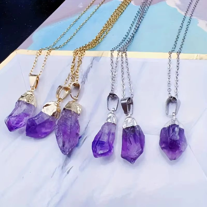 Natural Brazilian Citrine Raw Stone Pendant Gold Plated Edge Crystal Charm Necklace Wealth Abundance Healing Crystal Wholesale