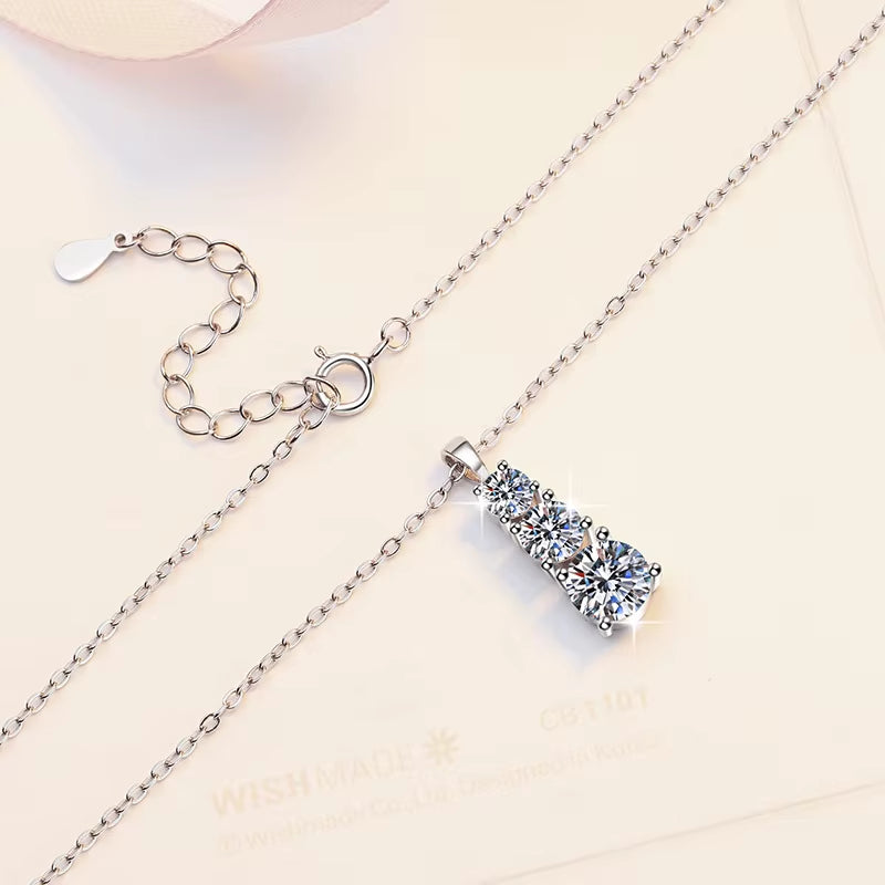 Fine Jewel S925 Sterling Silver Graduated Size Vvs1 1.6Ct Moissanite Diamond Charm Pendants Necklace Anniversary Gift of Women