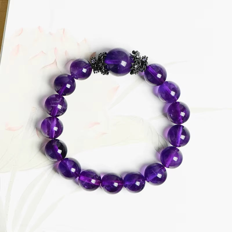 Trendy Ball-Shaped Spiritual Harmony Amethyst Beaded Bracelet Alloy Fashionable Chakra Alignment Mental Clarity 11Mm Crystal