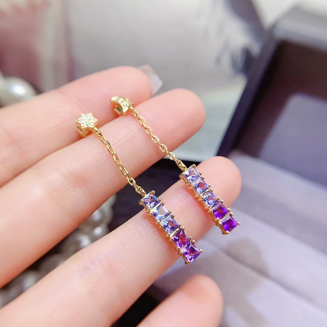 Hot Sale Vintage Style Gold-Plated Natural Tanzanite Amethyst Earrings for Wedding Party Gift