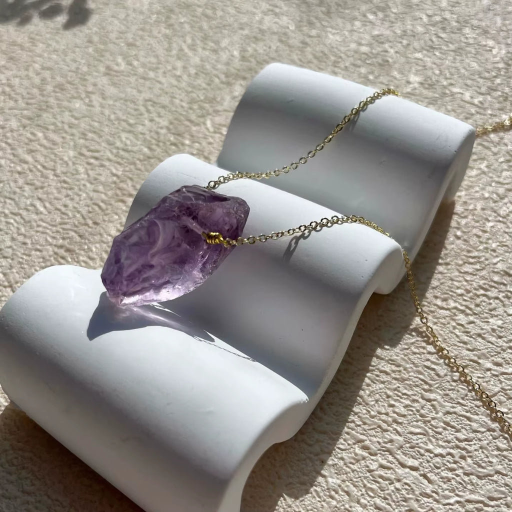 Hot Selling High Quality Amethyst Necklace Pendant Natural Crystal Raw Stone Star Dream Energy Healing Lucky Stone Gift Alloy