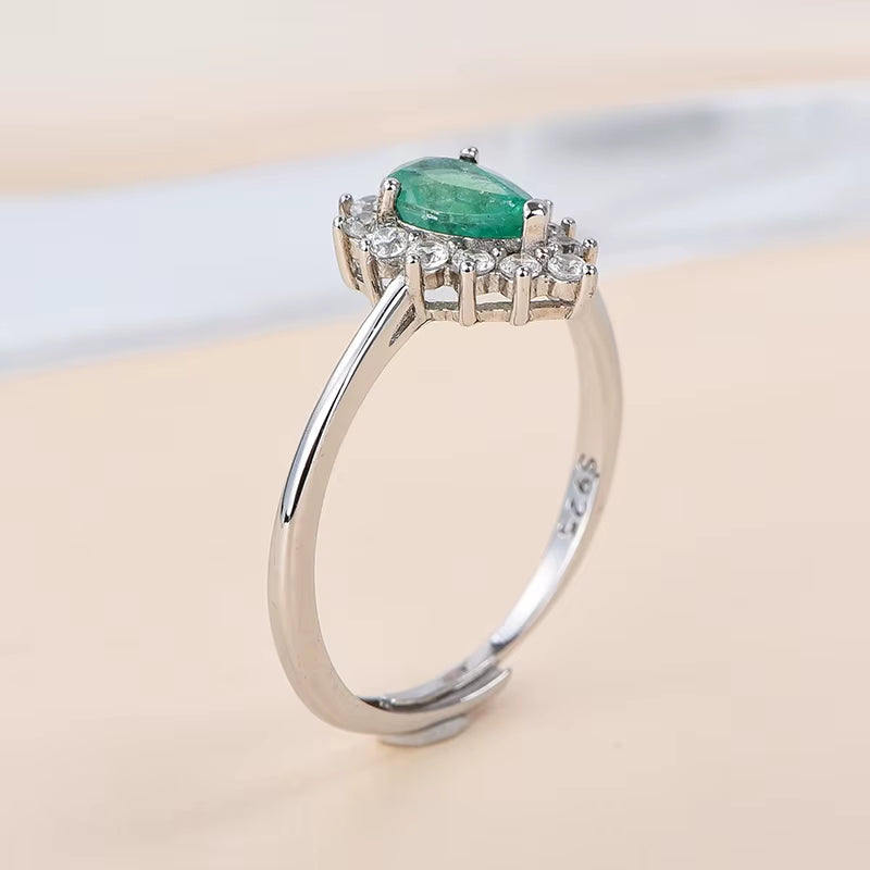 Luxury Natural Emerald Pear Cut Rings-Wholesale May Birthstone Women'S OEM Service Worldwide Shipping Rhodium Plated 925 Silver