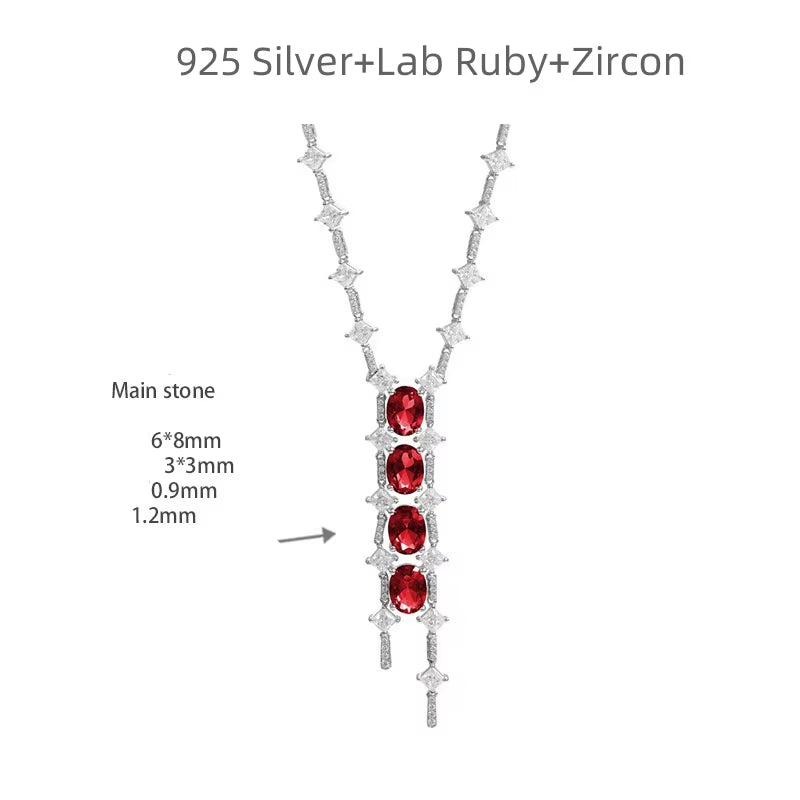 Ruizuan 6 Carat Lab Grown Ruby Necklace Jewelry Making Supplies Wholesale 925 Sterling Silver Gemstone Jewellery