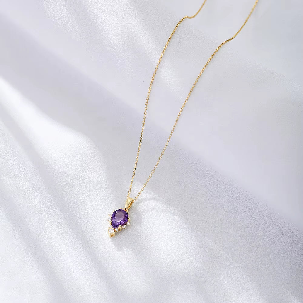 PEISHANG Simple Wholesale Gemstone Chian 925 Sterling Silver Gold Plated Jewelry Natural Amethyst Pendant Necklace for Ladies