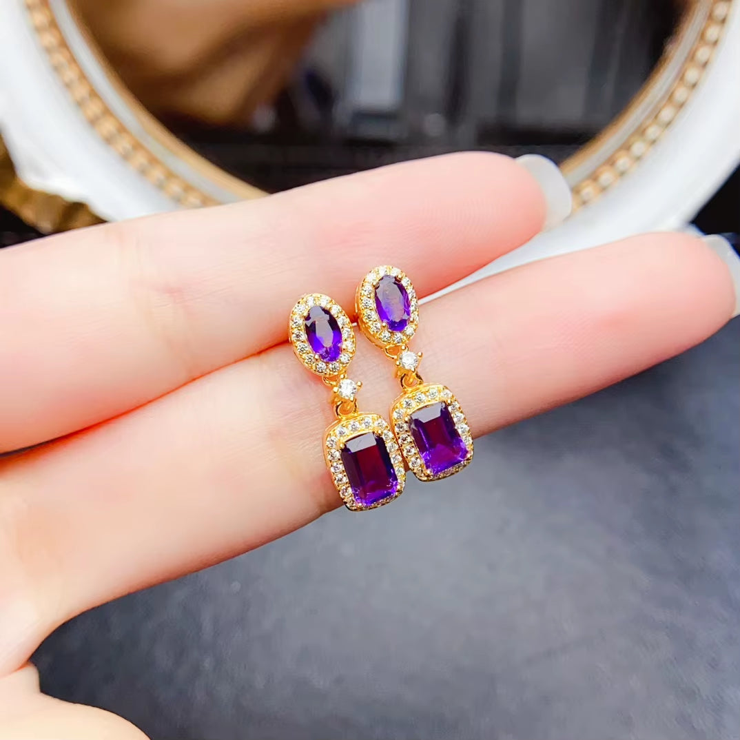 Custom 925 Silver Natural Amethyst Earrings Wholesale Gemstone Jewelry Wedding Gift