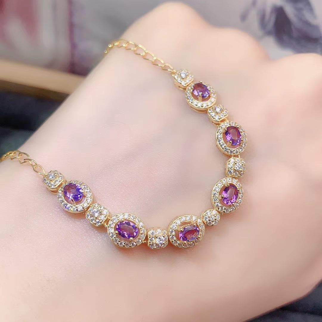 Good Price Vintage 925 Sterling Silver Natural Amethyst Bracelet Classic Style Party Gift for Women