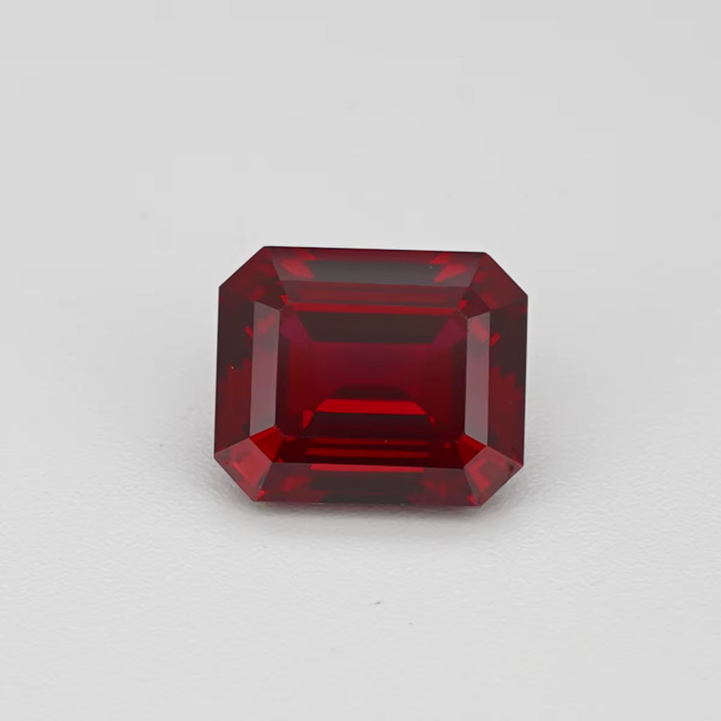 HQ GEMS Czochealski Pigeon Blood Red Ruby7A Hand Cut 8X10Mm 4Ct Emerald Cut Lab Grown Ruby Heat Treated Ruby Lab Ruby