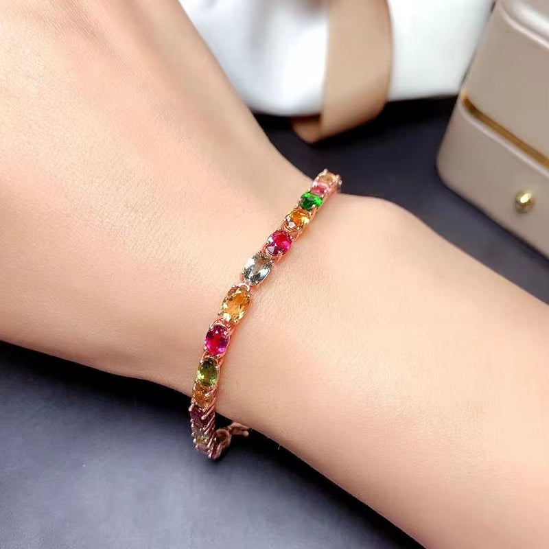 Natural Tourmaline Tennis Bracelet 925 Silver Rhodium Plated Luxury Bulk Wholesale Raw Gemstone Healing Energy Chakra Wedding