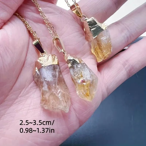 Natural Brazilian Citrine Raw Stone Pendant Gold Plated Edge Crystal Charm Necklace Wealth Abundance Healing Crystal Wholesale