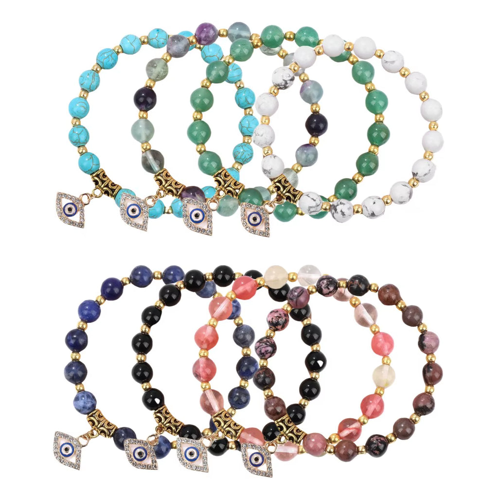 Fashion Gold Plated Evil Eye Pendant Bracelet for Women Men Charm 8MM Howlite Gemstone Braceletsjewelry