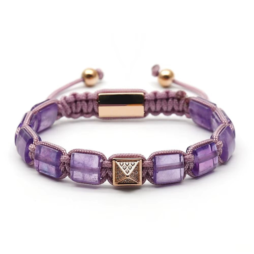 GOLDIX Jewelry Christian Amethyst Gemstone Golden Pyramid Beads Charm Adjustable Bracelets Healing Party Unisex Wholesale
