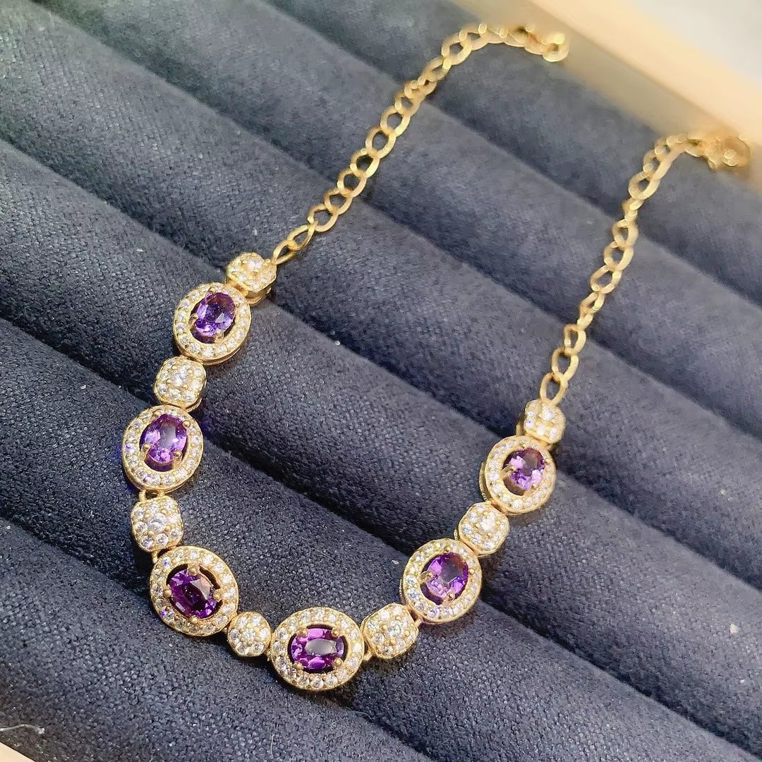 Good Price Vintage 925 Sterling Silver Natural Amethyst Bracelet Classic Style Party Gift for Women