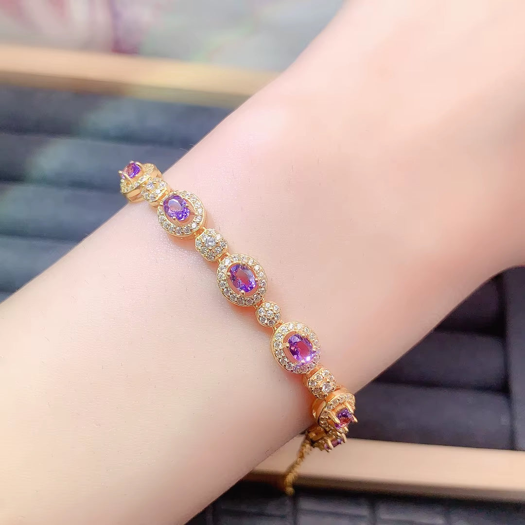Good Price Vintage 925 Sterling Silver Natural Amethyst Bracelet Classic Style Party Gift for Women