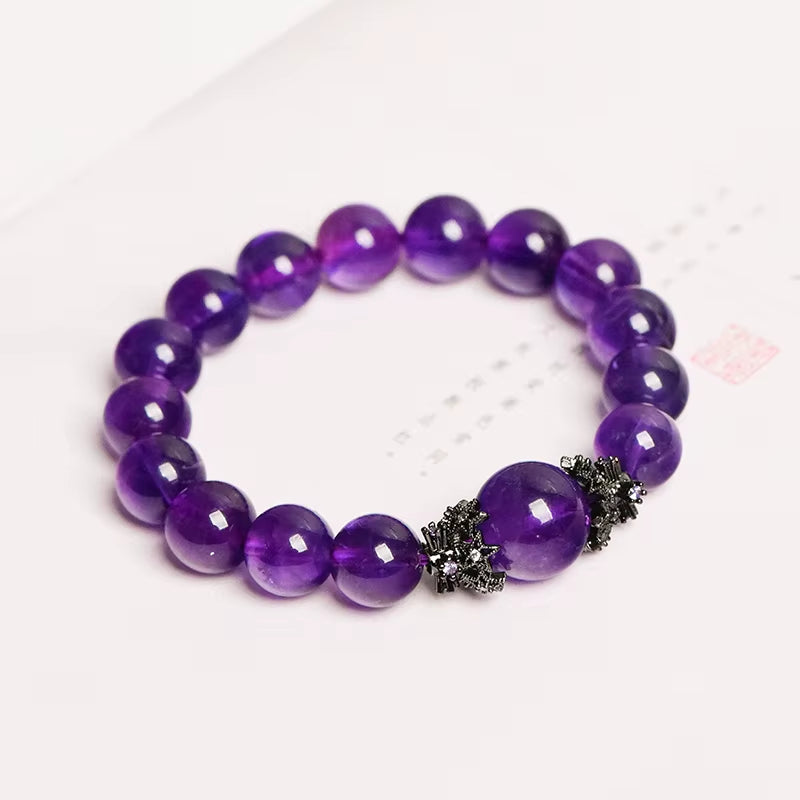 Trendy Ball-Shaped Spiritual Harmony Amethyst Beaded Bracelet Alloy Fashionable Chakra Alignment Mental Clarity 11Mm Crystal
