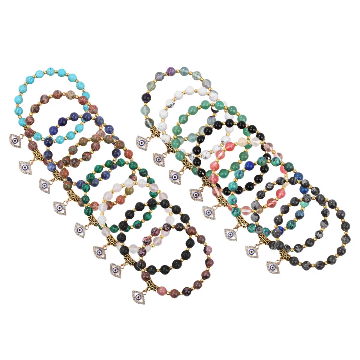 Fashion Gold Plated Evil Eye Pendant Bracelet for Women Men Charm 8MM Howlite Gemstone Braceletsjewelry