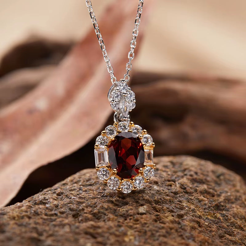 S925 Pure Silver 18K Gold Natural Colored Gemstone Purple Yellow Crystal Pendant Collar Necklace