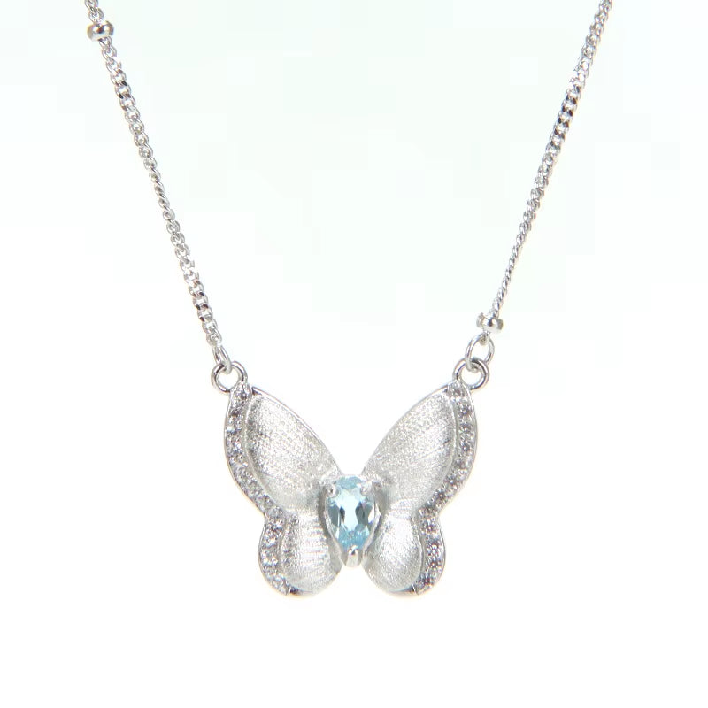 ELAN Factory Customized Wholesale Butterfly Collarbone Chain S925 Silver Plated Natural Crystal Stone Brushed Necklace