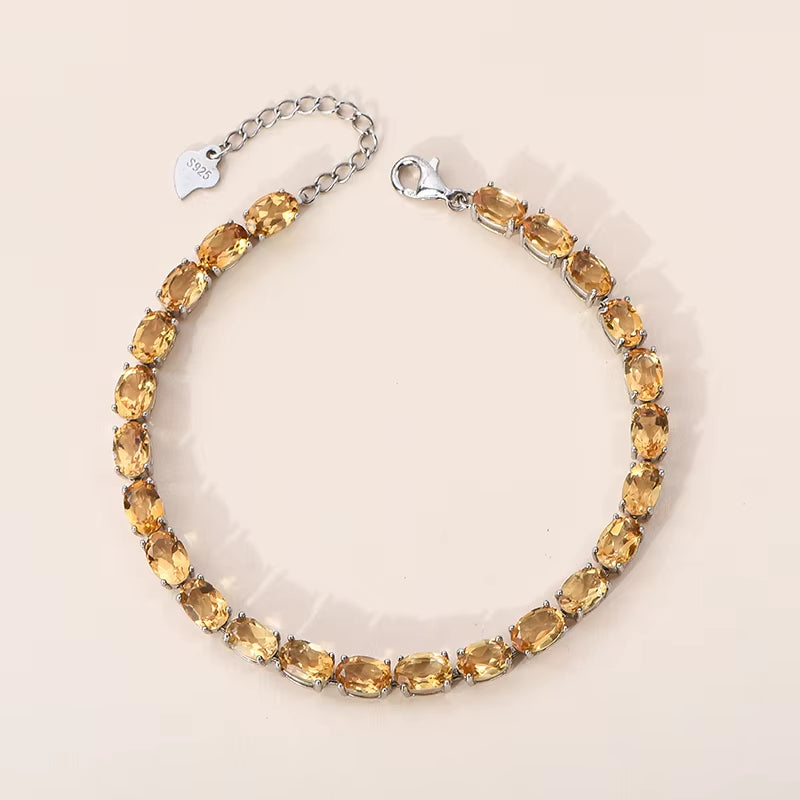 Natural Citrine Bracelet 925 Silver Rhodium Plated Luxury Wholesale Bulk Polished Purple Crystal Beads Healing Stress Party Gift