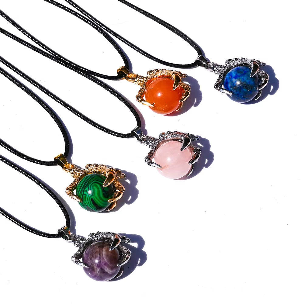 Amethyst Green Gold Animal Eagle Claw Dragon Ball Gothic Wind Pendant Necklace Natural Crystal Jade Dragon Claw Ball Gemstone