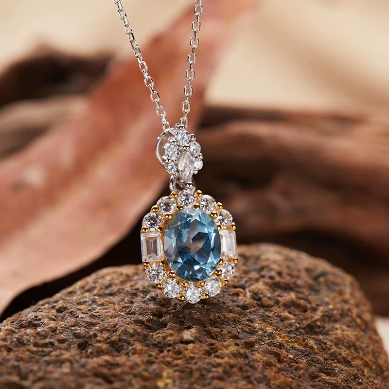 S925 Pure Silver 18K Gold Natural Colored Gemstone Purple Yellow Crystal Pendant Collar Necklace