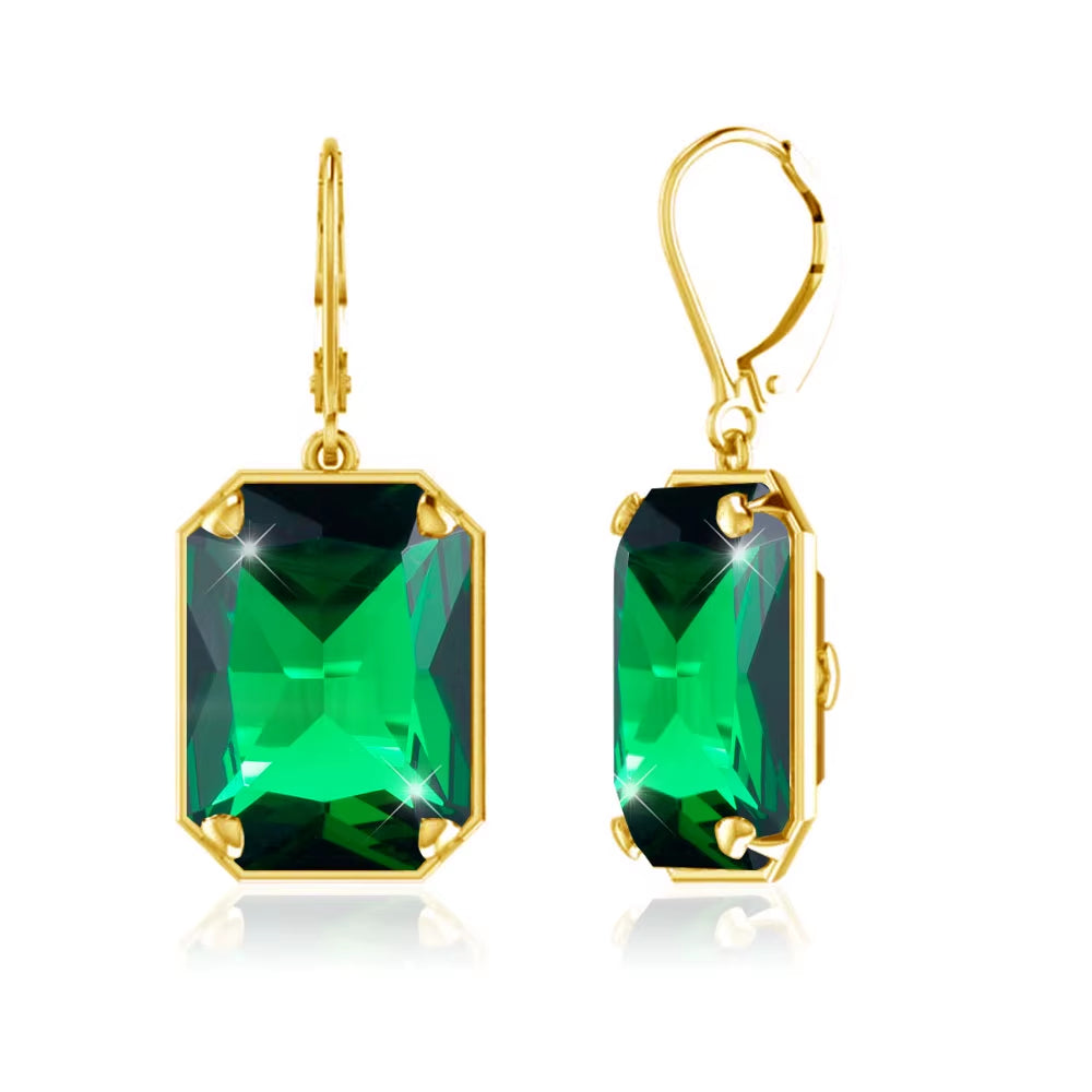 Jewelry Wholesale Designer Geometric Square Joyas Mujer Peridot 925 Silver Women Long Earrings 18K