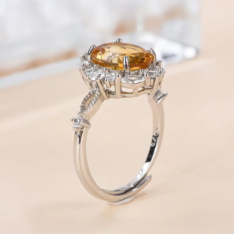 High-Grade S925 Sterling Silver Oval Cut Citrine Prong Set Natural Stone Rhodium Plated Third Party Certified Luxury Jewelry For