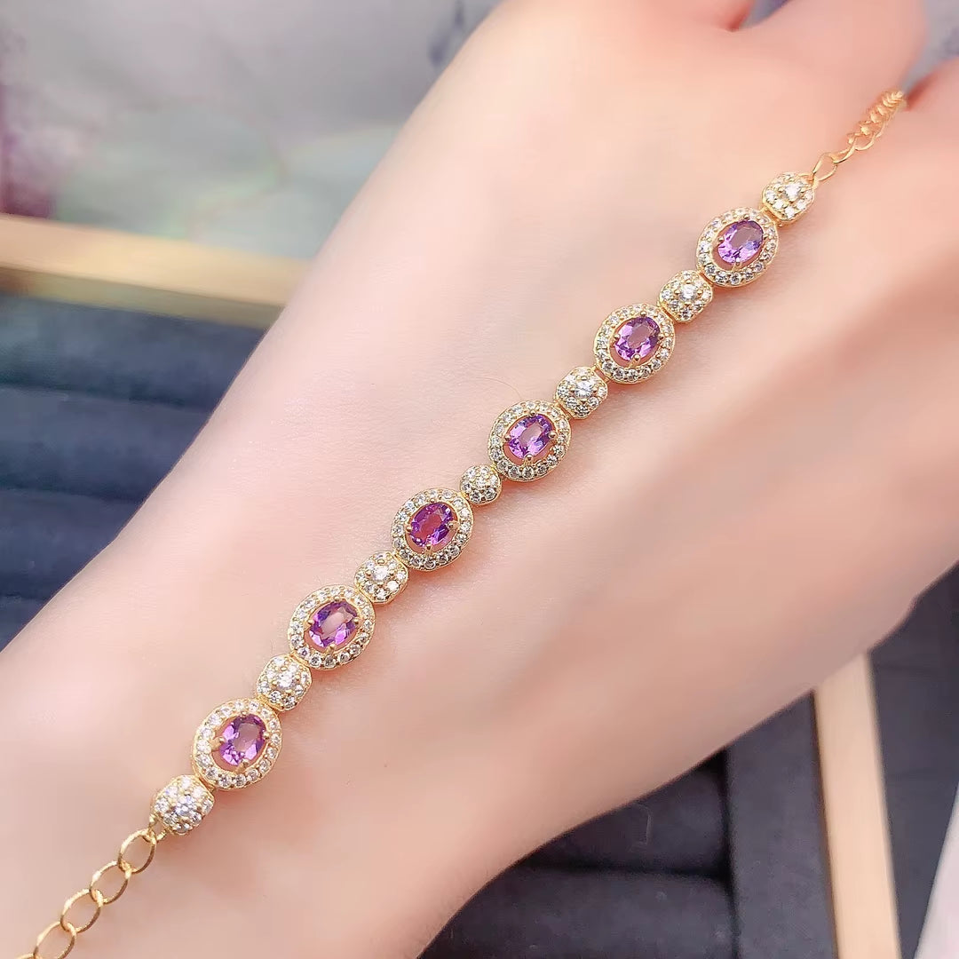 Good Price Vintage 925 Sterling Silver Natural Amethyst Bracelet Classic Style Party Gift for Women