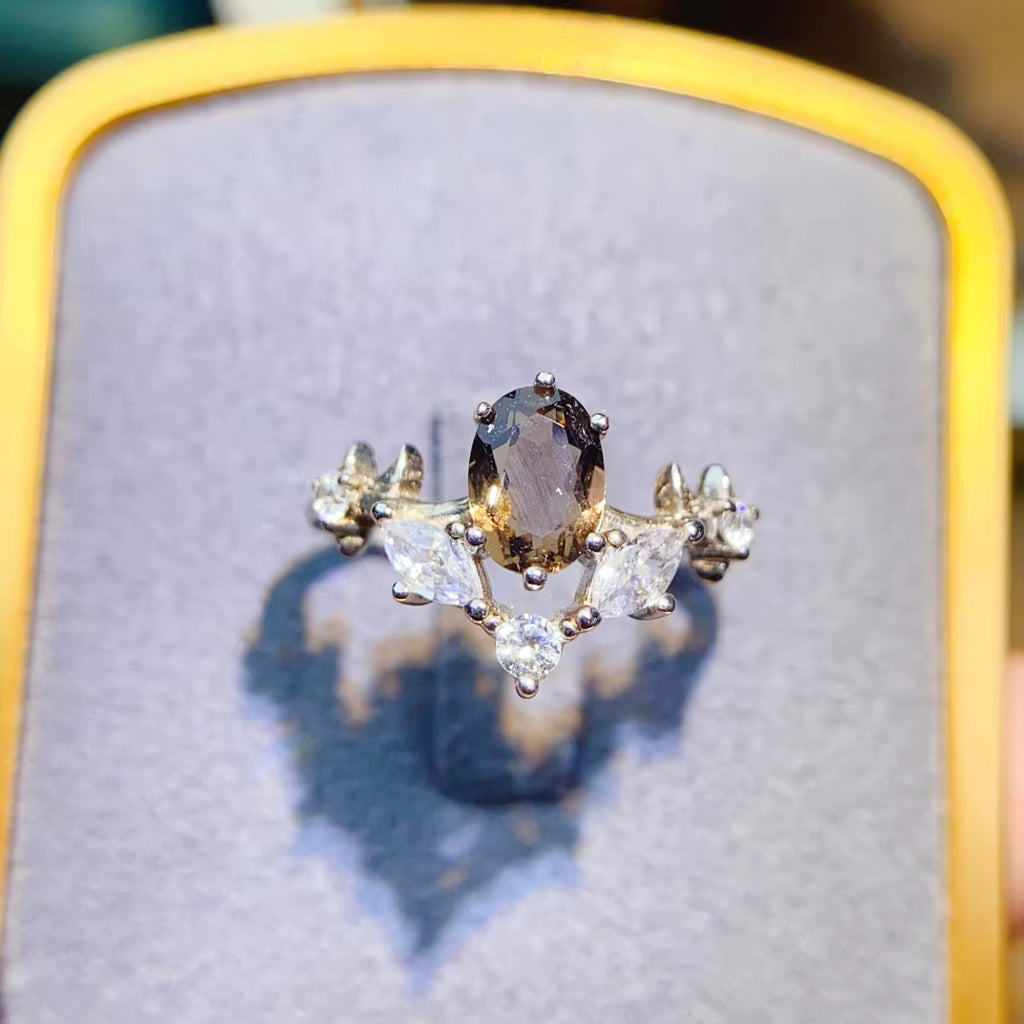 Natural Smoky Quartz Gemstone Ring 925 Sterling Silver for Meditation Negative Energy Cleansing Wholesale Gift