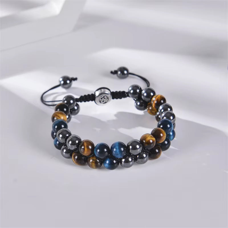 8Mm Blue Tiger Eye Black Obsidian Hematite Bracelet Double Woven Gemstone Natural Stone Yoga Beaded Bracelets Charms Stretchy