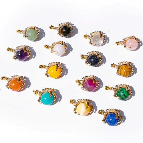 Amethyst Green Gold Animal Eagle Claw Dragon Ball Gothic Wind Pendant Necklace Natural Crystal Jade Dragon Claw Ball Gemstone