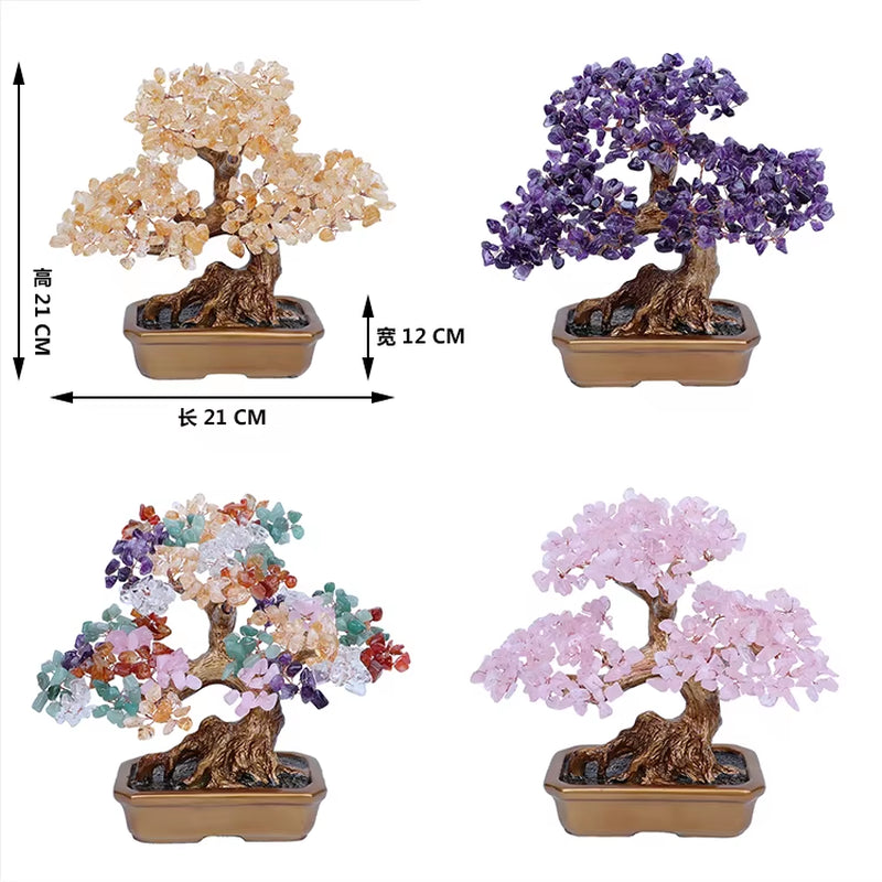 Natural Crystal Tree Topaz and Life Tree Amethyst Seven Chakras Decorative Gift Ornaments for Feng Shui