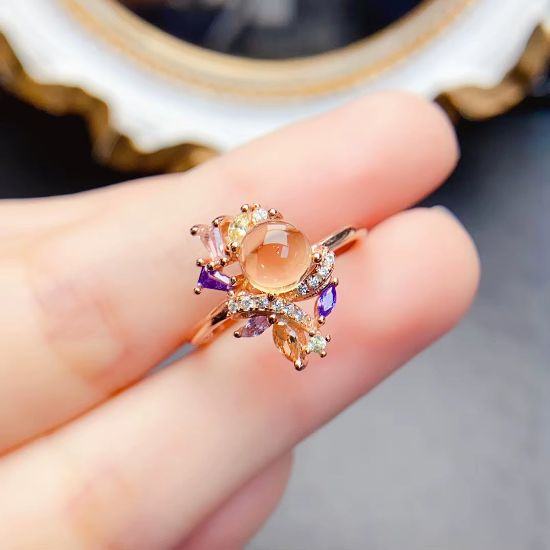 Natural Citrine Ring 925 Sterling Silver Golden Yellow Gemstone Jewelry for Women Wholesale Healing Crystal