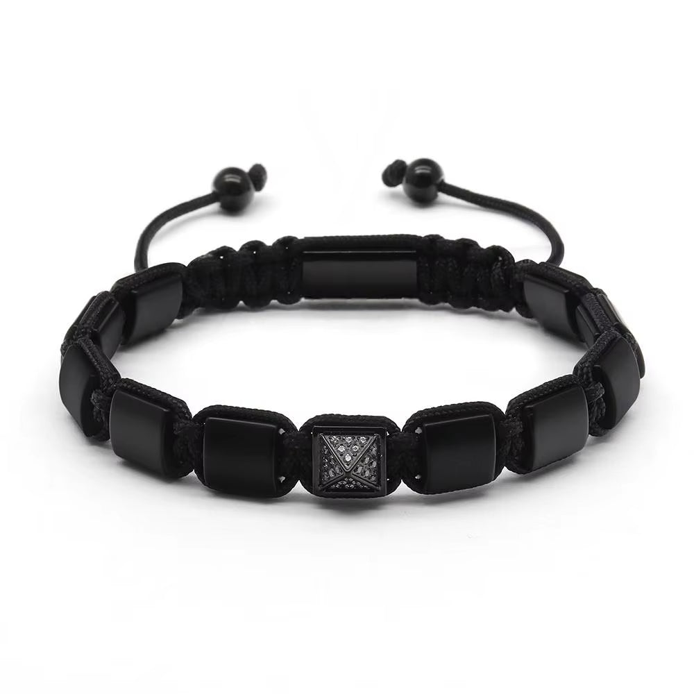 GOLDIX Jewelry Christian Amethyst Gemstone Golden Pyramid Beads Charm Adjustable Bracelets Healing Party Unisex Wholesale