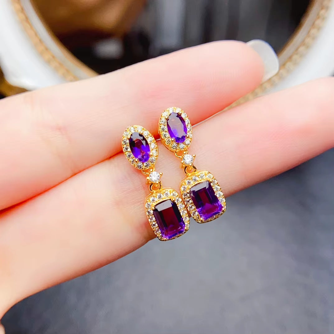 Custom 925 Silver Natural Amethyst Earrings Wholesale Gemstone Jewelry Wedding Gift