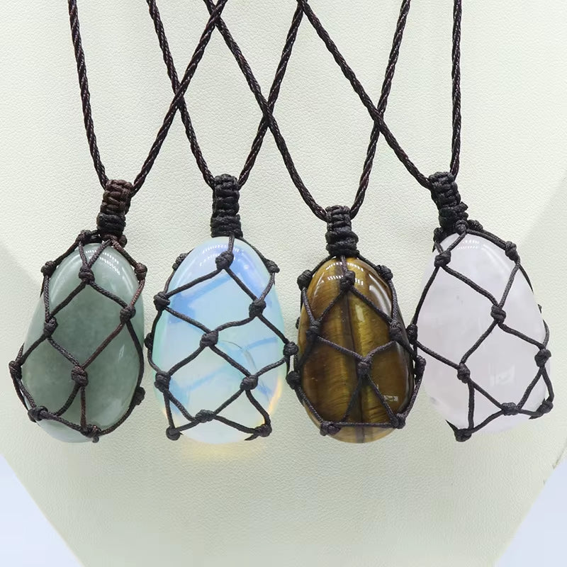 Crystal Woven Dream Catcher Necklace Cord Empty Stone Holder Monter Net Adjustable Netted Necklace Cage for Stones Pendant