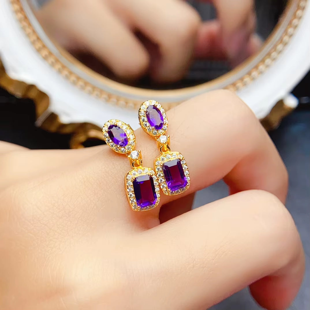 Custom 925 Silver Natural Amethyst Earrings Wholesale Gemstone Jewelry Wedding Gift