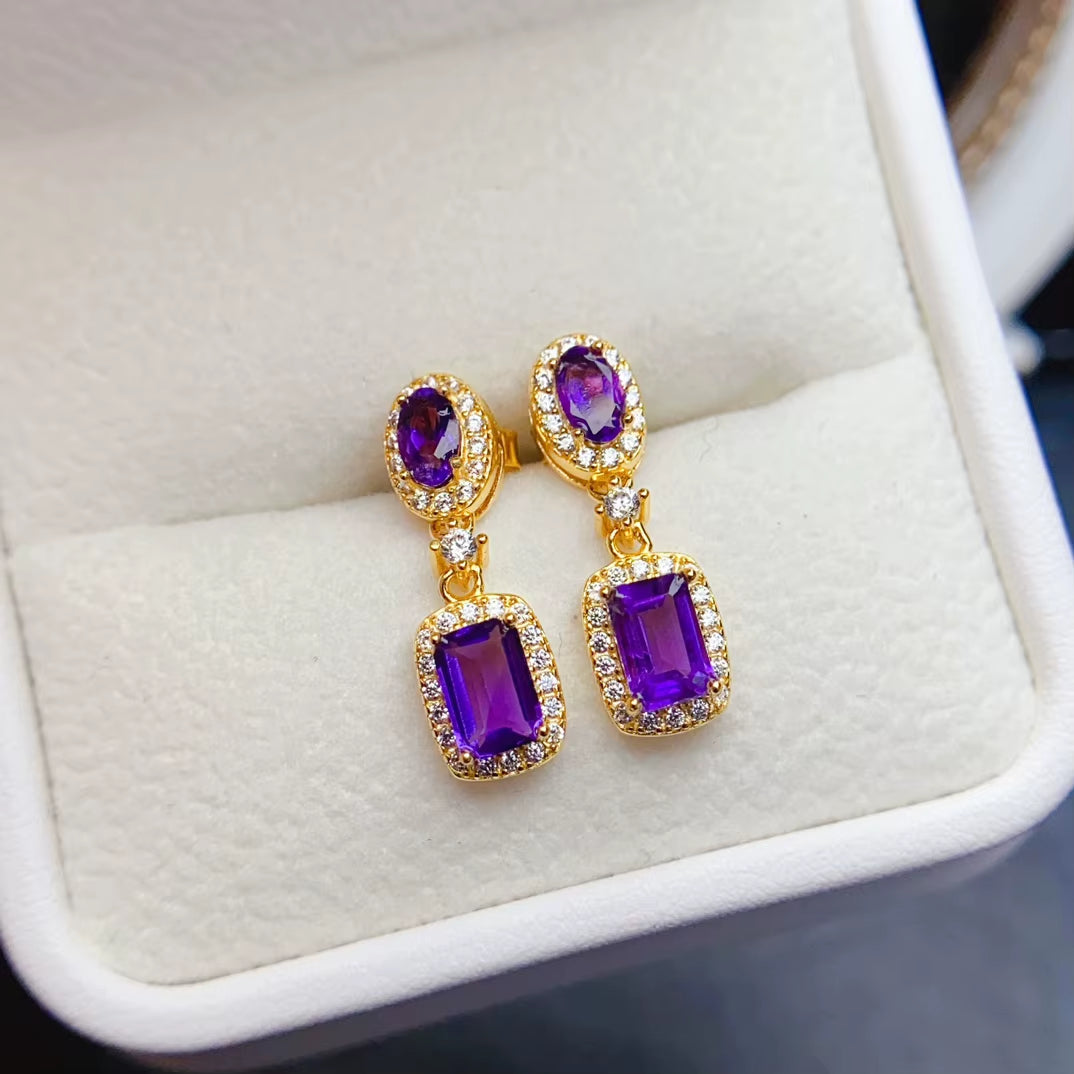 Custom 925 Silver Natural Amethyst Earrings Wholesale Gemstone Jewelry Wedding Gift