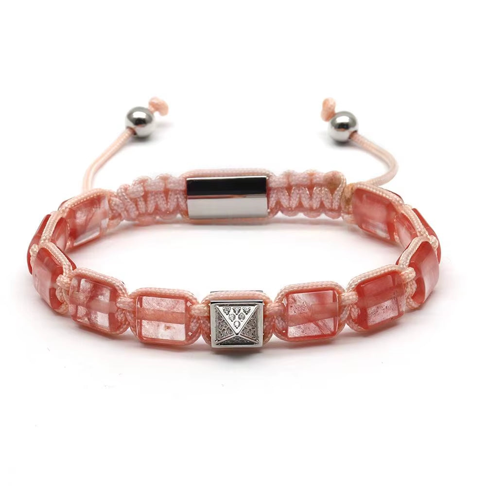 GOLDIX Jewelry Christian Amethyst Gemstone Golden Pyramid Beads Charm Adjustable Bracelets Healing Party Unisex Wholesale