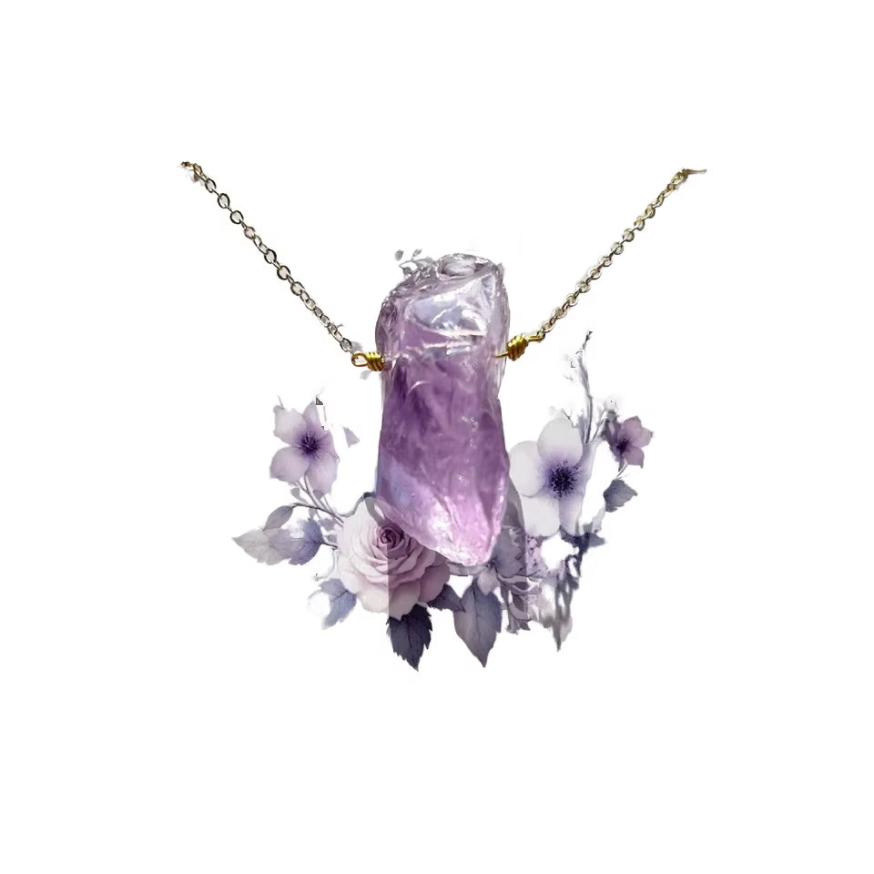 Hot Selling High Quality Amethyst Necklace Pendant Natural Crystal Raw Stone Star Dream Energy Healing Lucky Stone Gift Alloy