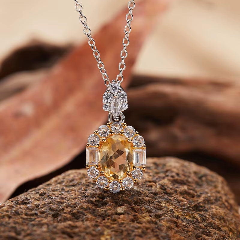 S925 Pure Silver 18K Gold Natural Colored Gemstone Purple Yellow Crystal Pendant Collar Necklace